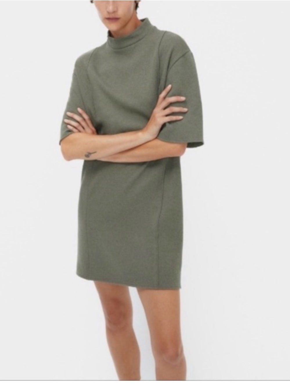 New Zara black High Collar Short Sleeve Mini Dress